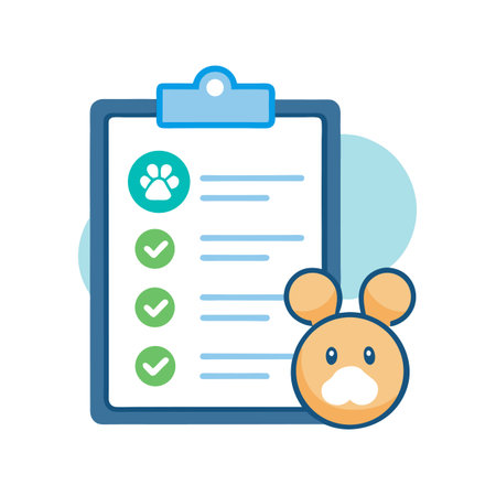 Pet health checklist illustration with cute dog icon, perfect for veterinary or pet shop advertisingのイラスト素材
