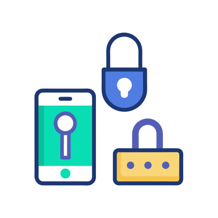Mobile security icon illustrating data protection and access control features on a smartphone deviceのイラスト素材
