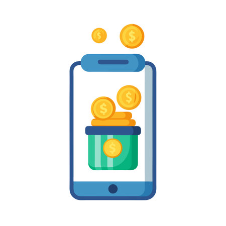Digital Wallet on Mobile Phone with Coins, Finance App Flat Vector Illustrationのイラスト素材