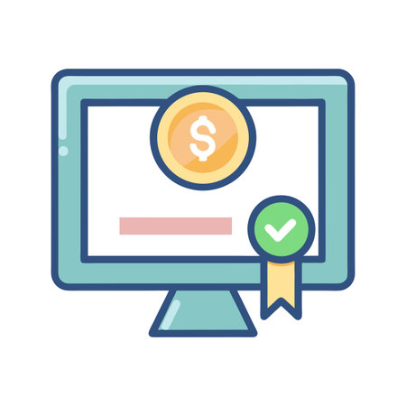Monitor with Dollar Sign Coin and Checkmark Badge for Financial Approval Displayedのイラスト素材