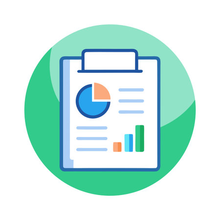 A colorful infographic on a clipboard, surrounded by a bright green circle shapeのイラスト素材
