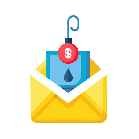 Email phishing concept depicting a dollar symbol bait on a hook inside envelopeのイラスト素材
