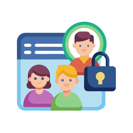 Protected user accounts displayed on a website with a security lock icon overlaying the imageのイラスト素材