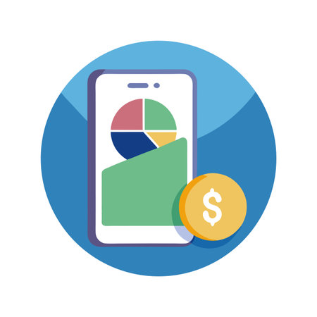 Mobile Finance Application Displaying Growth with Pie Chart and Currencyのイラスト素材