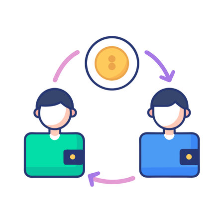 Digital Payment Exchange: Transferring Currency Between Users with Flat Designのイラスト素材