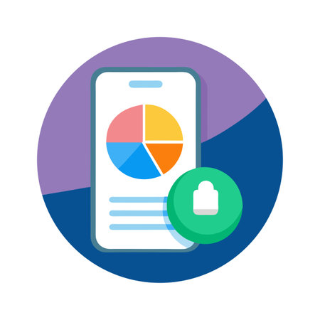 Mobile data security showing a pie chart on a smartphone secured by a green padlock iconのイラスト素材