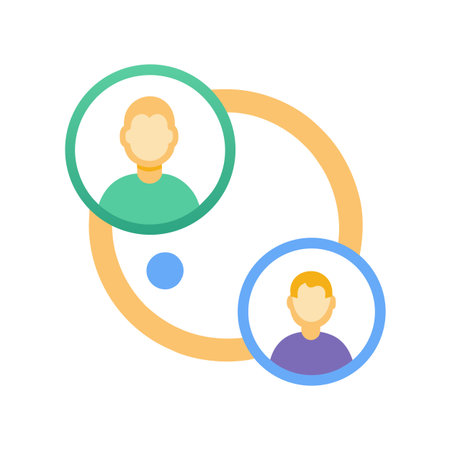 Networking illustration with two stylized people icons connected by a circle in flat designのイラスト素材
