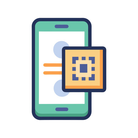 Smartphone device with processor chip showcasing mobile technology and system architecture innovationのイラスト素材