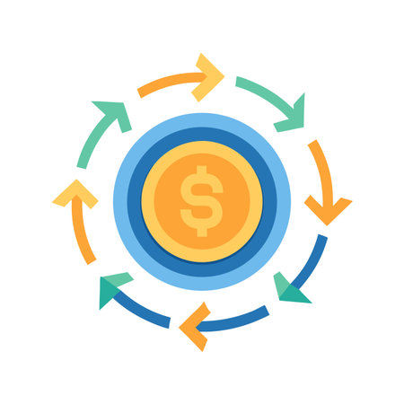 Circular economy concept: money cycle showing reinvestment and circulation of funds.のイラスト素材