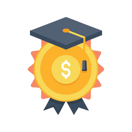 Financial Aid Award Icon with Graduation Cap and Dollar Sign in a Medalのイラスト素材
