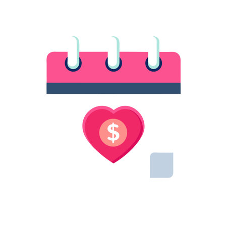 Flat vector icon of calendar with heart and dollar sign for financial services promotionsのイラスト素材