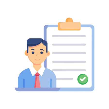 Business professional with completed checklist indicating success or task completion illustrationのイラスト素材