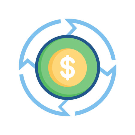 Financial Cycle: Dollar Coin with Circular Arrows Representing Money Flow and Investmentのイラスト素材