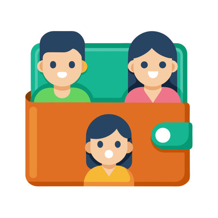 Flat vector illustration of family inside a wallet, representing family budget and financesのイラスト素材