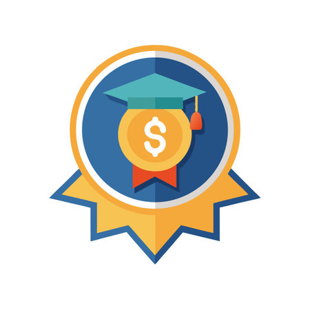 Scholarship award flat icon illustration with graduation cap and dollar sign.のイラスト素材