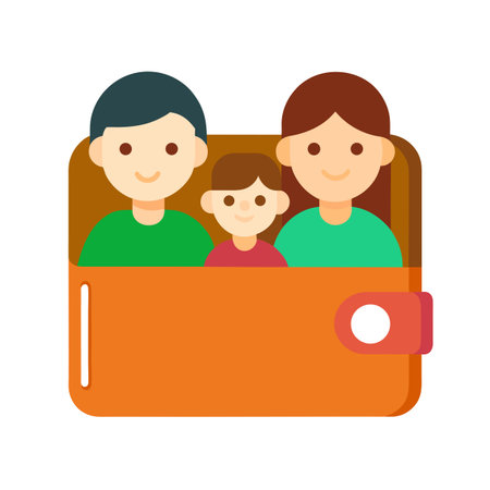 A family portrait inside a brown wallet, flat vector illustration design style.のイラスト素材