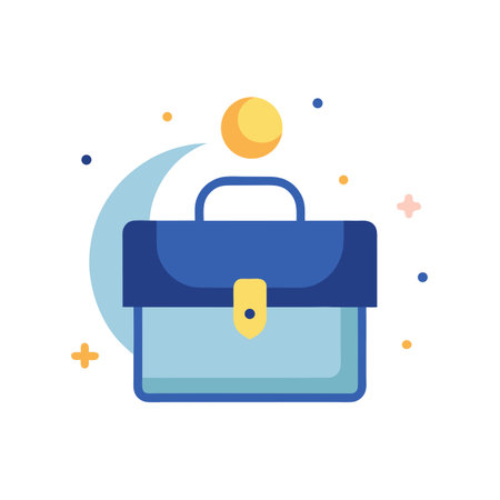 Business briefcase icon with moon and stars on white background in flat styleのイラスト素材