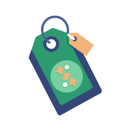 Price tag graphic featuring arrows and circle in flat design style on a white backgroundのイラスト素材