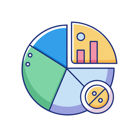 Colorful Pie Chart with Statistics and Percentage Sign for Data Analysis Presentationのイラスト素材