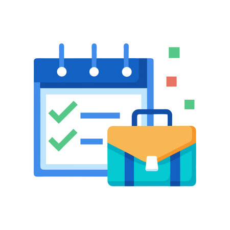 A flat design illustration of a calendar with checkmarks and briefcase, depicting planning and workのイラスト素材