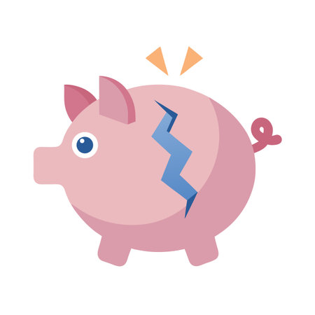 Cracked Piggy Bank Illustration Representing Financial Problems, Risk, and Investment Loss Conceptのイラスト素材