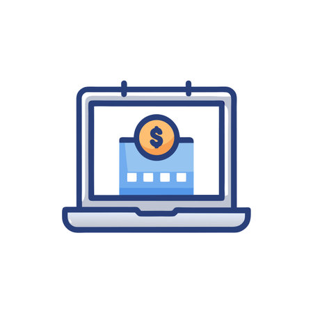 Online banking concept represented by a laptop with a dollar coin and credit card iconのイラスト素材