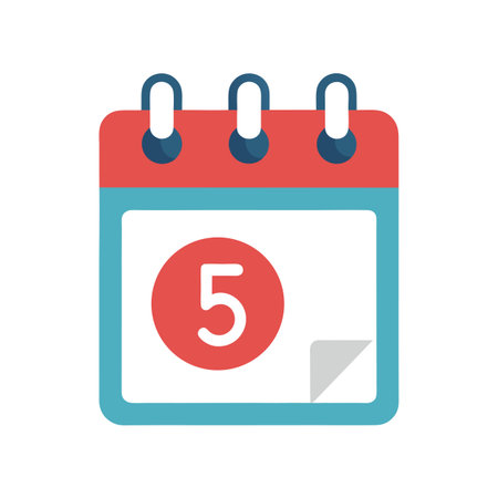 Calendar Icon with Day 5 Marked in Red Circle, Flat Design for Time Managementのイラスト素材