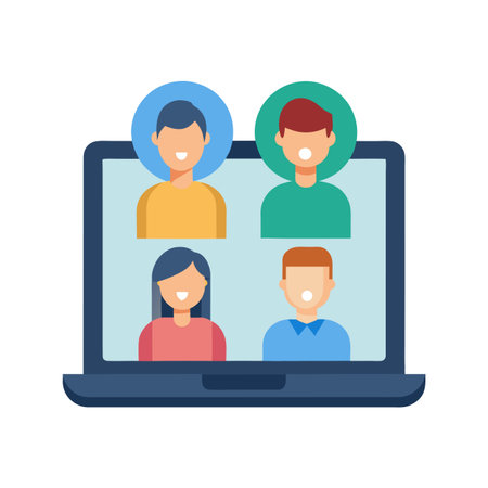 Online Meeting Illustration: Four People in a Video Conference on a Laptopのイラスト素材