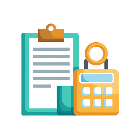 Clipboard checklist and calculator illustration on white background for management applications or finance trackingのイラスト素材