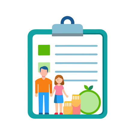 Family health and wellness plan on a clipboard depicting a couple and diet supplementsのイラスト素材