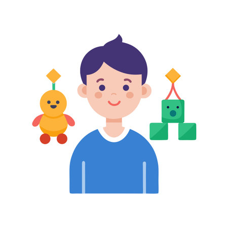 Child with toys illustration, flat design style suitable for educational or playful contextsのイラスト素材