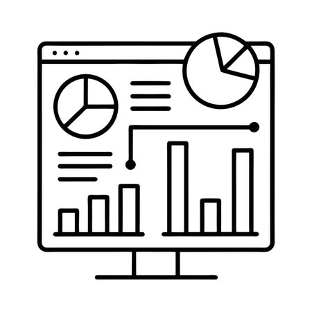 Data Visualization on Monitor: Pie Charts, Bar Graphs, and Connection Lines Displayedのイラスト素材