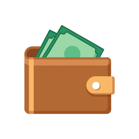 Brown wallet with green banknotes sticking out on a white background financial conceptのイラスト素材