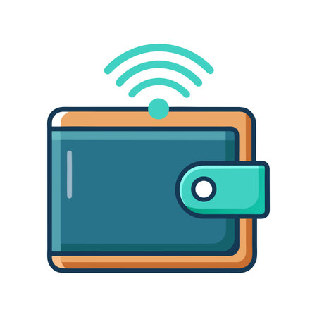 Stylized digital wallet with wireless signal icon, symbolizing digital transactions and contactless paymentsのイラスト素材