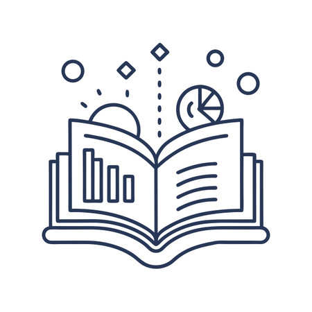 Data Analysis and Knowledge Concept with Book and Graphs Representation in Line Artのイラスト素材