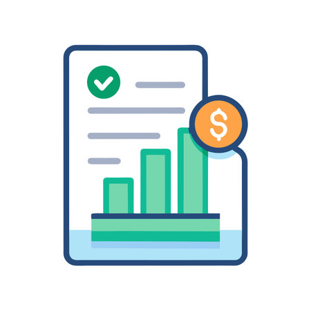 Financial report showing positive growth with a dollar coin, on white background.のイラスト素材