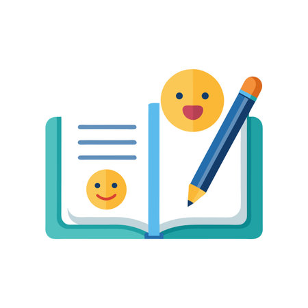 Open notebook with smile faces and pencil, vector illustration for stock image usageのイラスト素材