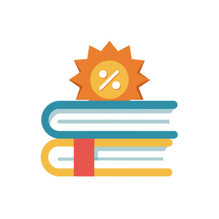 Discounted learning resources: A stack of books with a percentage symbol on topのイラスト素材