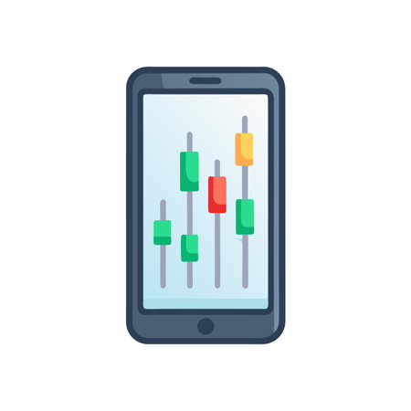 Stock Market Analysis on Smartphone Screen with Candlestick Charts Displaying Financial Dataのイラスト素材