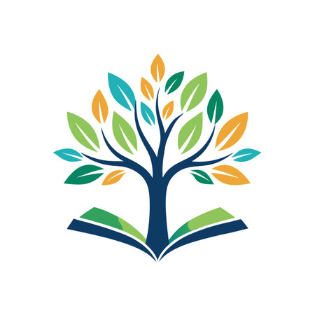 Colorful Tree of Knowledge Growing from Book for Education and Growth Conceptsのイラスト素材