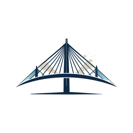 Abstract stylized bridge vector illustration with cable stayed design and modern architectureのイラスト素材