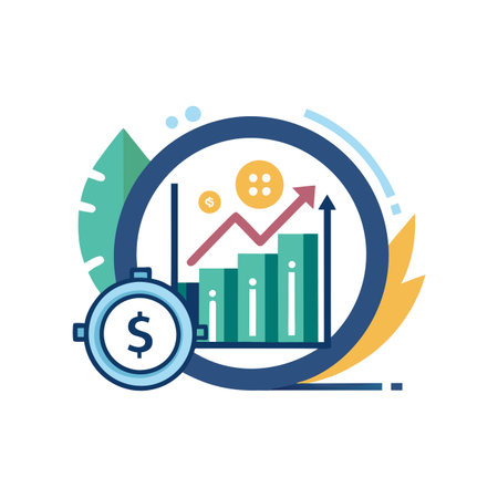 Business growth vector graphic depicting financial progress and investment with modern flat design elementsのイラスト素材