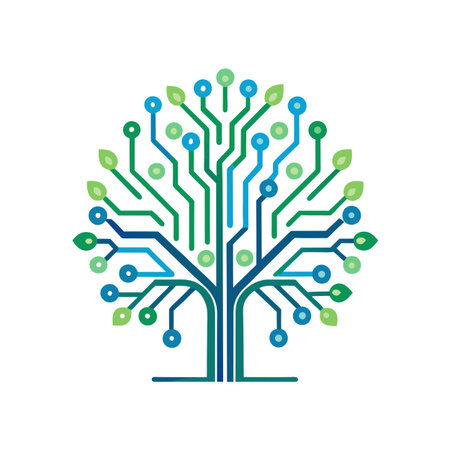 Abstract Circuit Board Tree Symbolizing Technology and Nature Integration on White Backgroundのイラスト素材