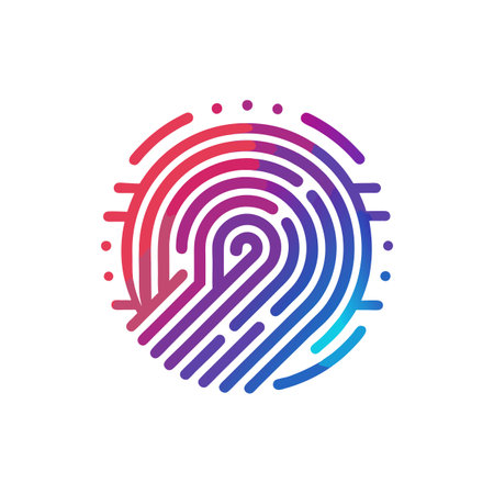 Modern fingerprint identification concept featuring vibrant gradient and smooth lines on a white background.のイラスト素材