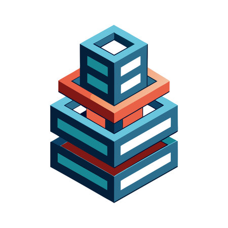 Abstract isometric structure of geometric shapes and colors in a pyramid formation on whiteのイラスト素材