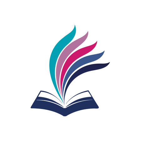 Colorful Book with Vibrant Shapes Emanating from Pages for Education and Learning Conceptsのイラスト素材