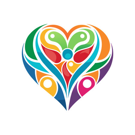 Colorful heart illustration made of geometrical shapes symbolizing love and diversity.のイラスト素材