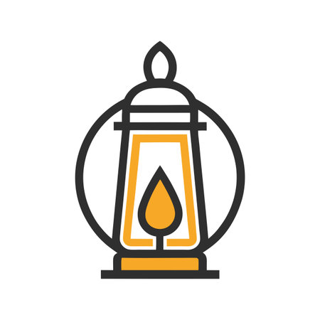 Vintage Camping Lantern Illustration with Black Outline and Golden Details on White Backgroundのイラスト素材