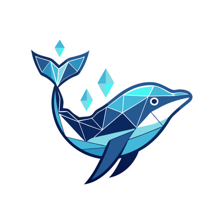 Geometric Dolphin with Diamonds Design in Blue Tones on White Backgroundのイラスト素材