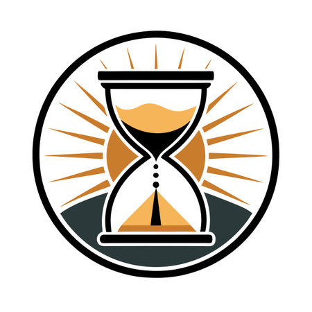 Stylized hourglass vector illustration within circle frame symbolizing the passage of time